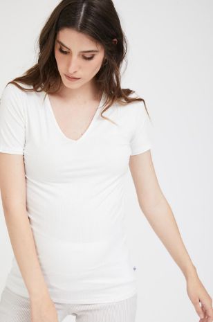 תמונה של חולצת הריון V ריב שמנת