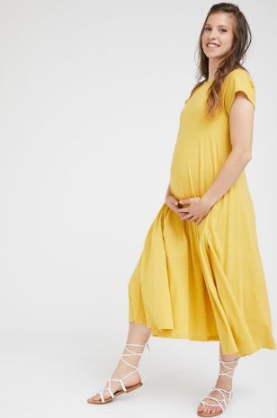 תמונה של שמלת הריון דריה צהובה פסים