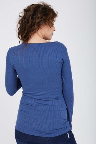 תמונה של חולצת הריון V ריב ש.ארוך כחולה