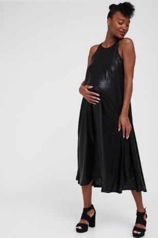 שמלת הריון רחבה טיילור שחור מבריק של אבישג ארבל