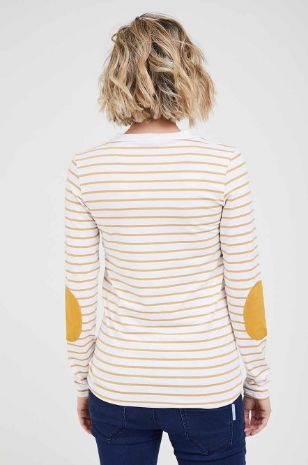 תמונה של חולצת הריון טלאים שמנת פס חרדל