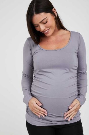 תמונה של חולצת הריון Baby Grow ש.ארוך אפורה