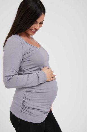 תמונה של חולצת הריון Baby Grow ש.ארוך אפורה