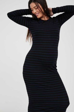 תמונה של שמלת הריון סימון ש.ארוך שחור פס זית