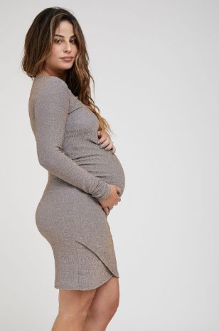 תמונה של שמלת ערב להריון נלה ש.ארוך אפור זהב