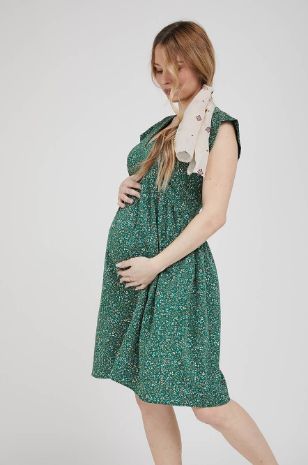 שמלה להריון שרי הדפס ירוק פרחים