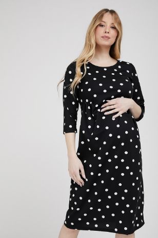תמונה של שמלת הריון אלודי שחור עיגולים