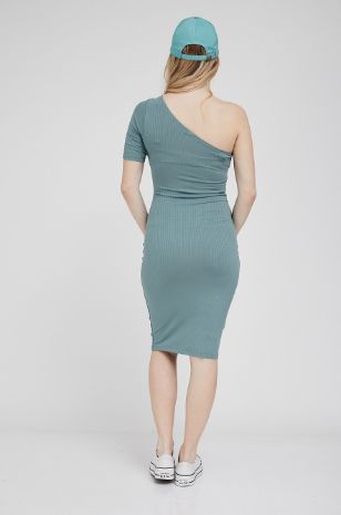 תמונה של שמלת הריון ריב כתף אחת ירוק סלודין