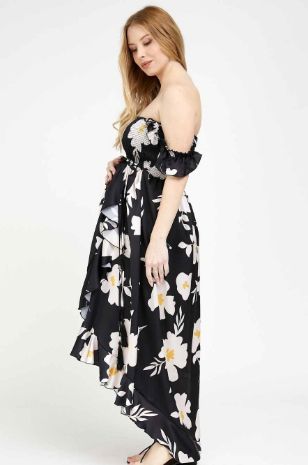 תמונה של שמלת אלינה להריון שחור פרחים