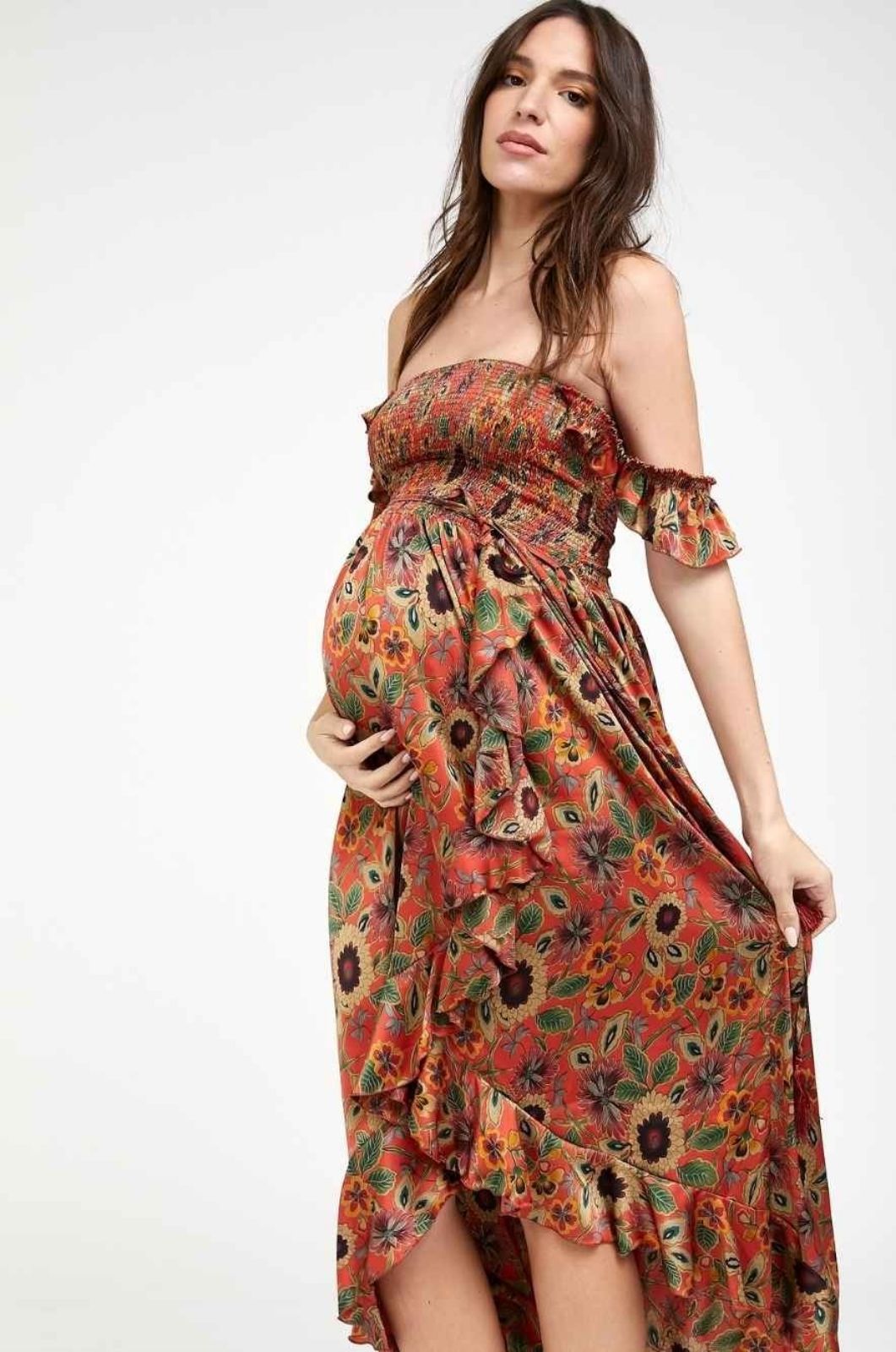 שמלת אלינה להריון חמרה מודפס