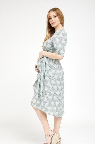 תמונה של שמלת מעטפת להריון בל שמנת ירוק