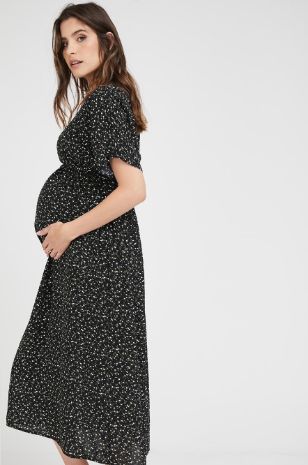 תמונה של שמלת הריון מקסי מליסה שחור פרחוני
