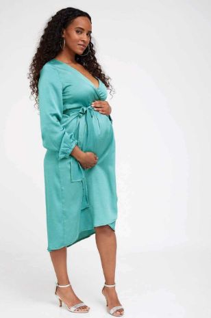 שמלת מעטפת להריון בל ש.ארוך ירוק טורקיז