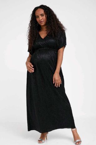 שמלת הריון מליסה פליסה שחור מבריק	