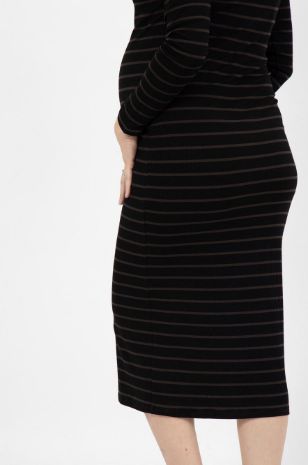 תמונה של שמלת הריון סימון ש.ארוך שחור פס זית