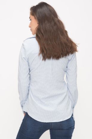 תמונה של חולצת לינדוס להריון תכלת משבצות