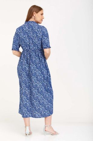 שמלת הריון נוגה כחול מודפס של אבישג ארבל