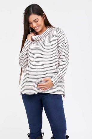תמונה של חולצת סריג להריון נאיה שמנת פס שחור