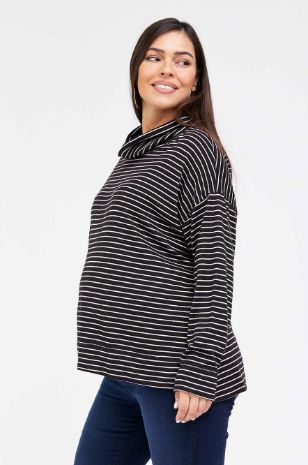 תמונה של חולצת סריג להריון נאיה שחור פס שמנת