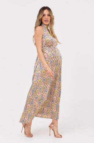 שמלת הריון קרול שמנת צבעוני מודפס
