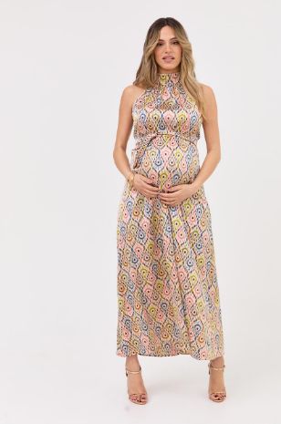 שמלת הריון קרול שמנת צבעוני מודפס