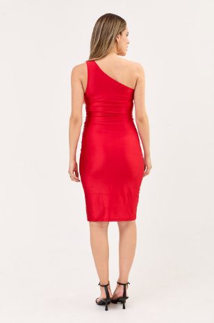אישה לובשת שמלת הריון יאנה אדום