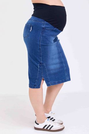 חצאית ג'ינס להריון אמי כחולה צנועה