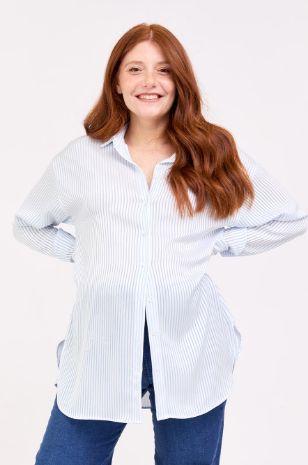 חולצת הריון אגם שמנת פס תכלת