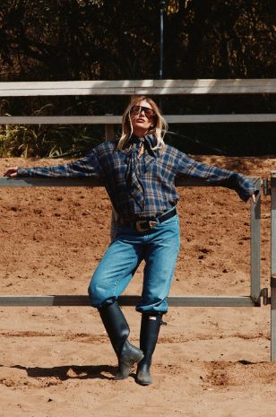 חולצת הריון משבצות גברית כחולה