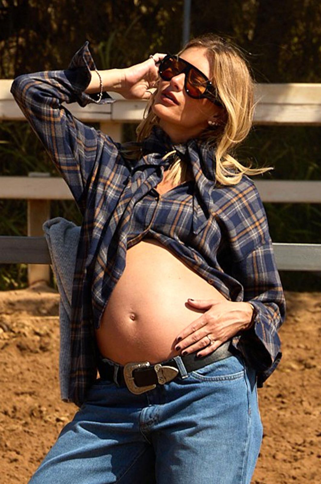 חולצת הריון משבצות גברית כחולה