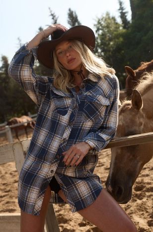 חולצת הריון אוברסייז פלנל משבצות ג'ינס