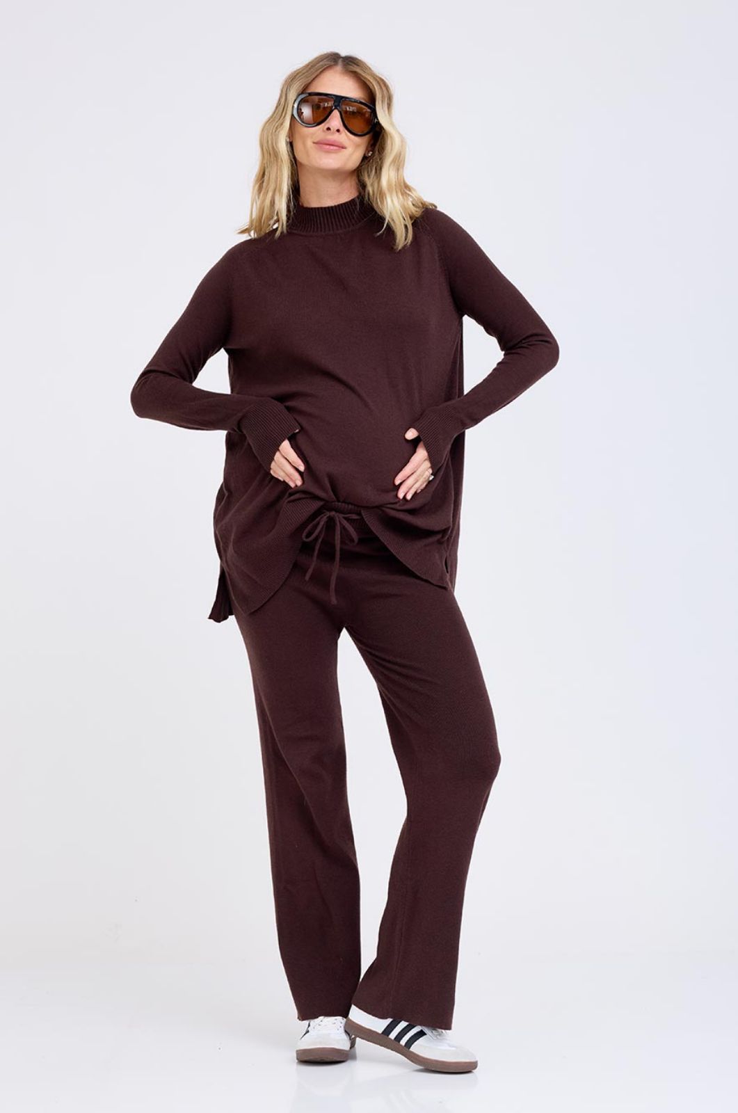 מכנסי סריג להריון חום שוקולד אבישג ארבל