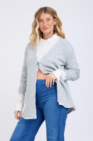 קרדיגן להריון בויפרנד ריב אפור קרח