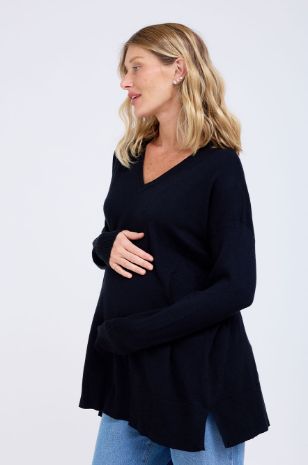 סריג להריון עם שרוולים ארוכים שחור