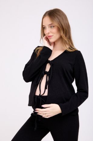 קרדיגן הריון סריג שרוכים שחור