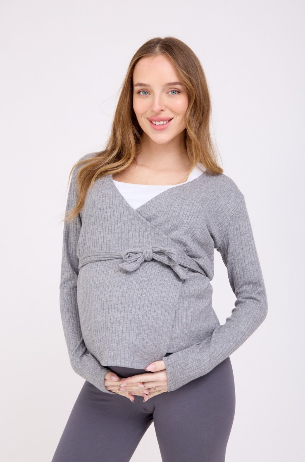 סריג הריון מעטפת אפור מלאנז' 