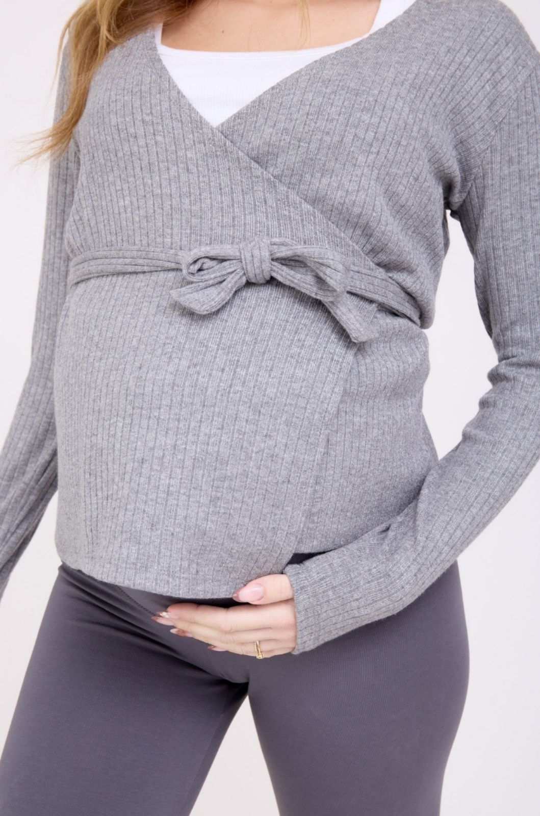 סריג הריון מעטפת אפור מלאנז'