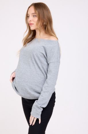 סריג הריון מחשוף סירה אפור בהיר של אבישג ארבל