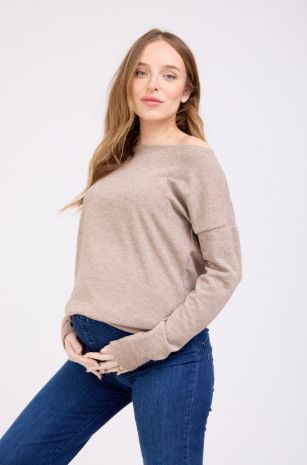 סריג הריון מחשוף סירה חול של אבישג ארבל