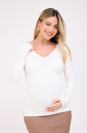 חולצת הריון V ריב ש.ארוך שמנת