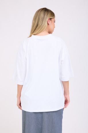 טי שירט הריון אוברסייז ורדה לבן