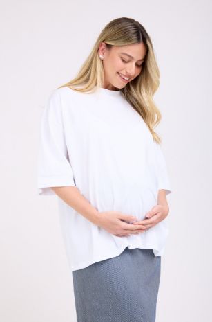 טי שירט הריון אוברסייז ורדה לבן