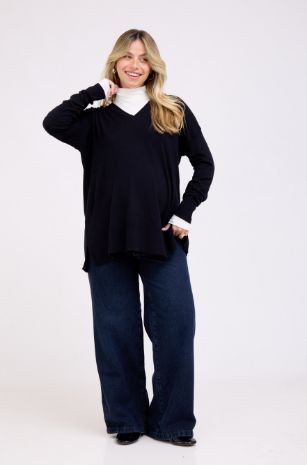 סריג להריון עם שרוולים ארוכים שחור