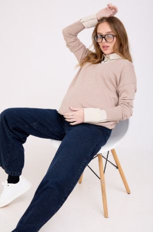 סריג הריון מחשוף V חול של אבישג ארבל