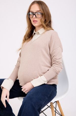 סריג הריון מחשוף V חול של אבישג ארבל