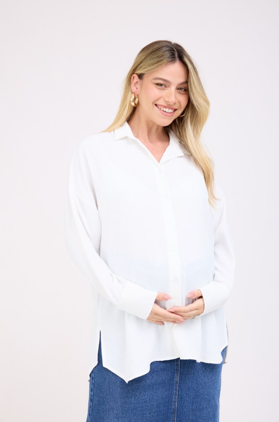 חולצת הריון מכופתרת פרינסס לבנה