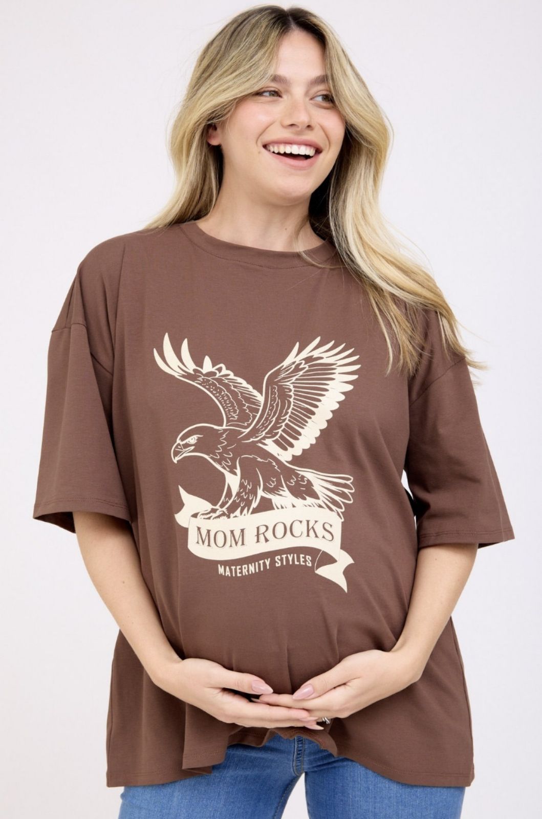 טישירט להריון אוברסייז הדפס חום