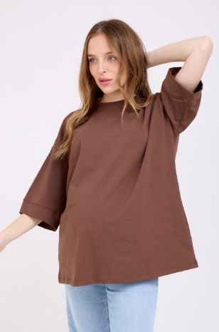 טי שירט הריון אוברסייז ורדה חום כהה