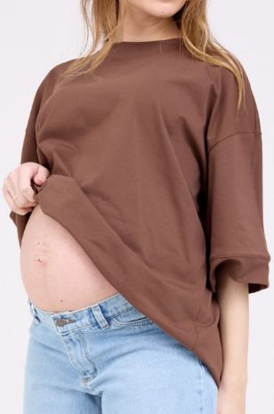 טי שירט הריון אוברסייז ורדה חום כהה