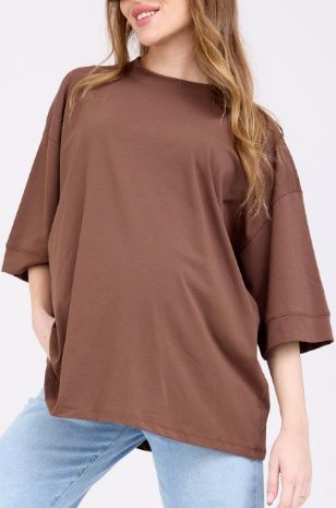 טי שירט הריון אוברסייז ורדה חום כהה